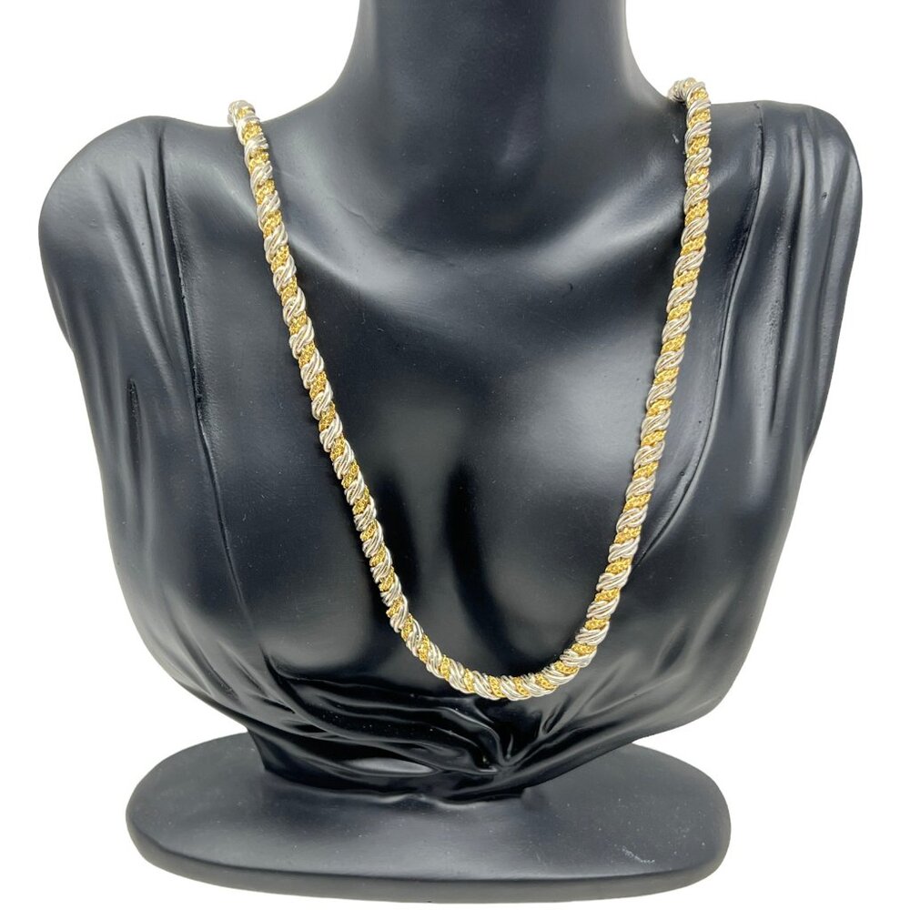 Mixed Metal Chain Silver Gold Tone Braided Rope‎ Vintage 28 inch